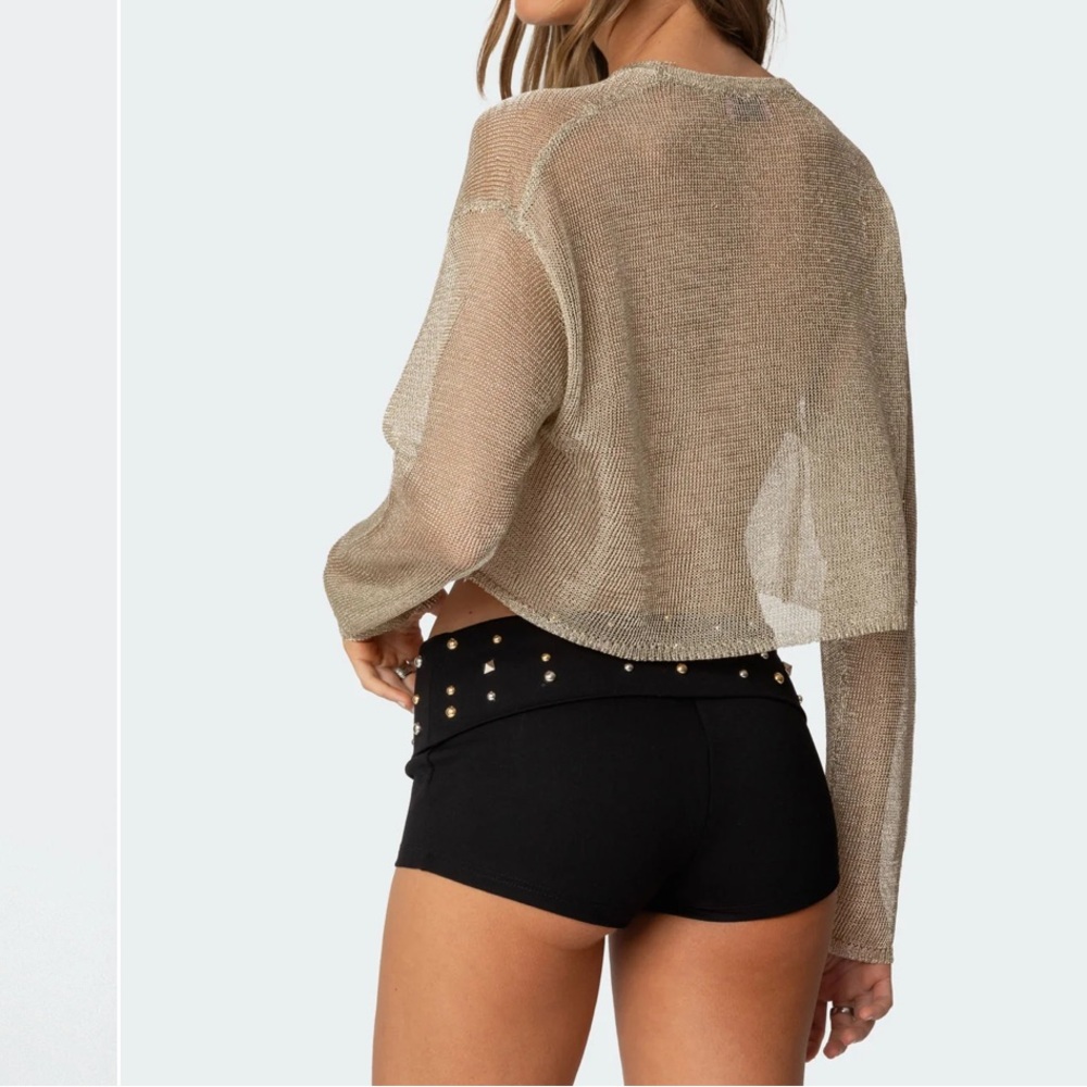 NWT Edikted Aviva Cropped Metallic Long Sleeve Top - Picture 2 of 15